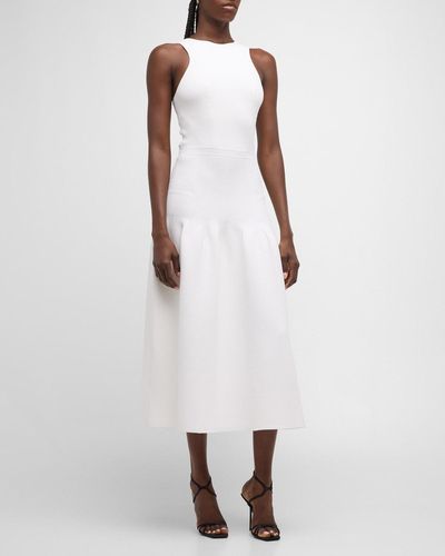 Giorgio Armani Open-Back Sleeveless Fit-&-Flare Viscose Maxi Dress - White