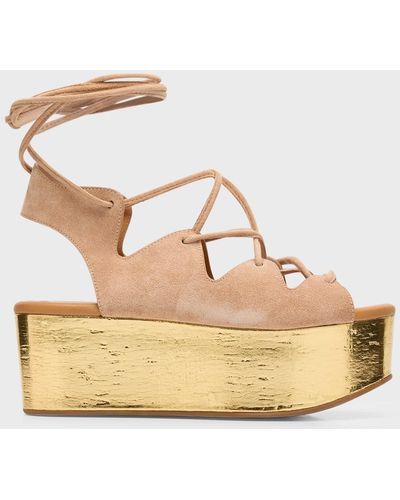 See By Chloé Liana Suede Lace-Up Flatform Sandals - Metallic