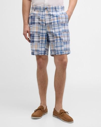 Peter Millar Cabana Madras Cotton Flat-Front Shorts - Blue