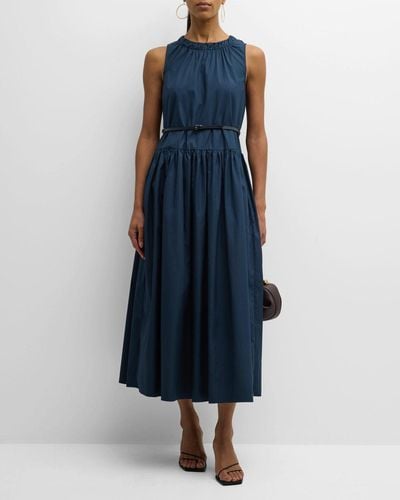 Max Mara Teresa Belted Drop-Waist Sleeveless Midi Dress - Blue