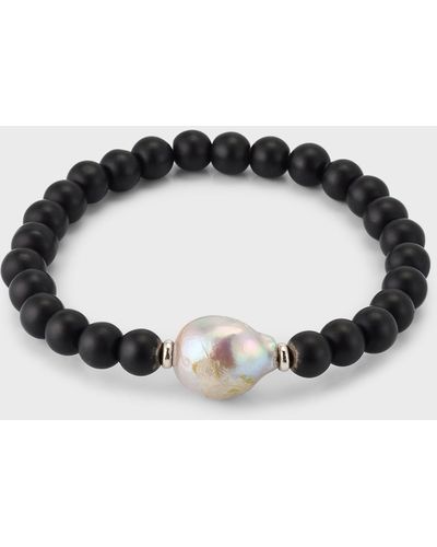 Jan Leslie Onyx Beaded Bracelet With Pearl Center - Black