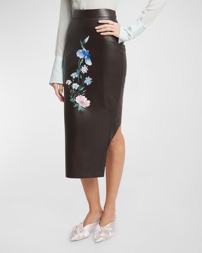 Givenchy Leather Pencil Skirt With Floral Details - Black
