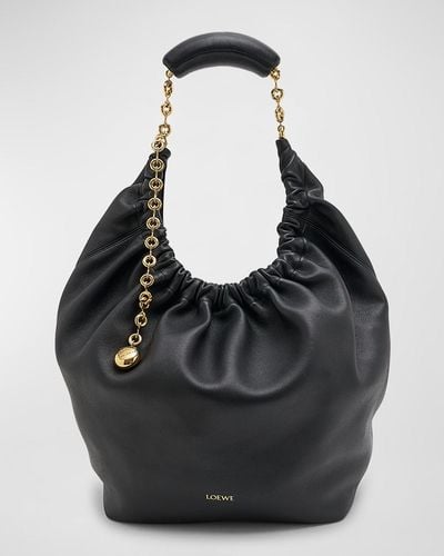 Loewe Medium Squeeze Chain Leather Hobo Bag - Black