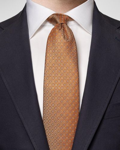 Eton Geometric Woven Silk Tie - Blue