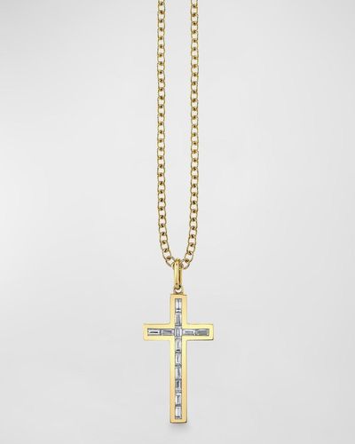 Sydney Evan 14K Baguette Diamond Cross Pendant Necklace - White