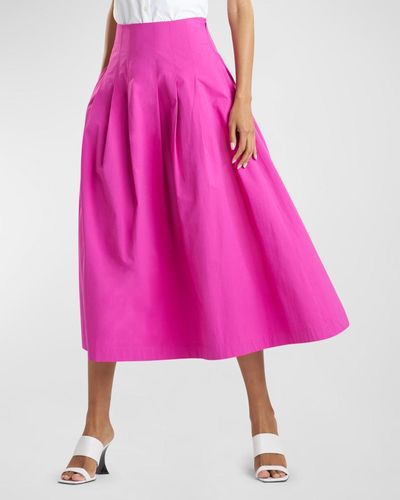 Natori Pleated A-line Taffeta Midi Skirt - Pink