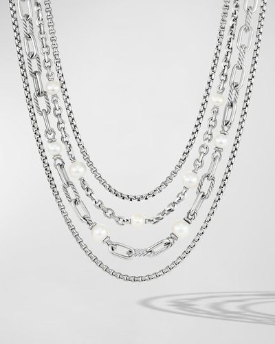 David Yurman Dy Madison Multi Row Chain Necklace With Pearls In Silver, 10.5mm, 19.5"l - White