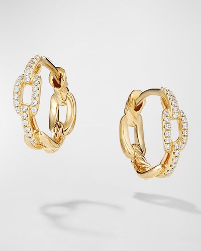David Yurman Stax Chain Link Huggie Hoop Earrings With Diamonds In 18k Gold, 12.5mm - Metallic
