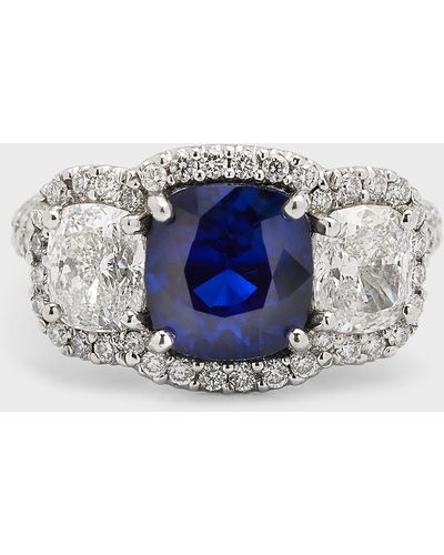 Bayco Platinum Cushion Blue Sapphire And 186 F/vvs1-vs Diamond Ring, Size 7.5