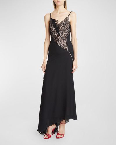 Givenchy Asymmetric Cowl Gown With Lace Detail - Black