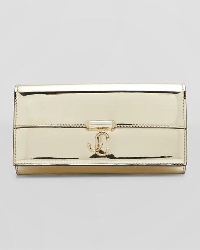 Jimmy Choo Varenne Metallic Patent Wallet With Chain Strap - Natural