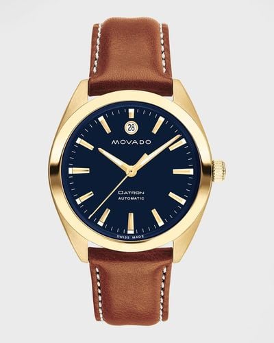 Movado Datron Heritage Series Ip Yellow Gold Automatic Leather Watch, 40mm - Blue