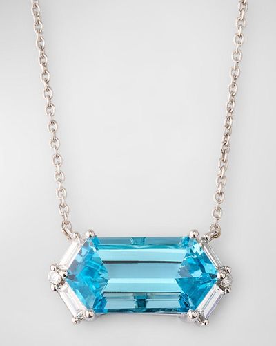 Lisa Nik 18K Topaz And Diamond Hexagon Necklace - Blue