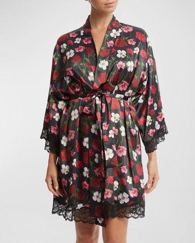 Hanky Panky So Luxe Floral-print Lace-trim Robe - Multicolor
