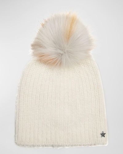 Jocelyn Faux Angora Beanie With Pom - Natural