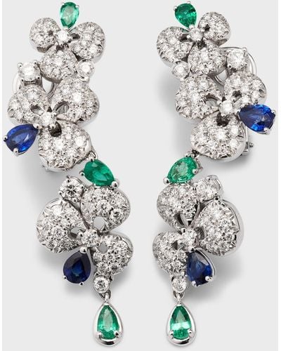 Miseno 18k White Gold Ischia Diamond, Emerald, And Sapphire Earrings - Metallic