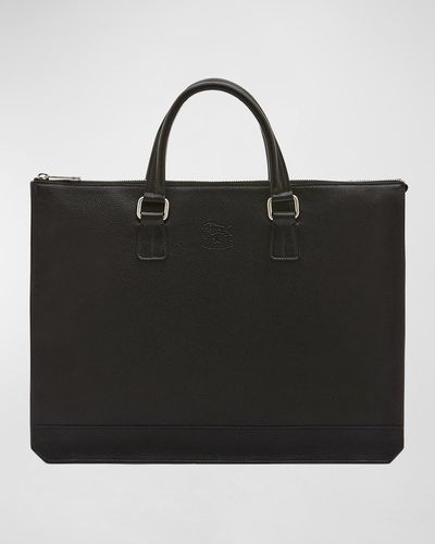 Il Bisonte Meleto Leather Zip Briefcase Bag - Black
