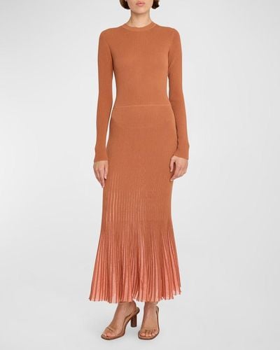 Ulla Johnson Magnolia Two-Tone Sunburst Knit Midi Dress - Orange
