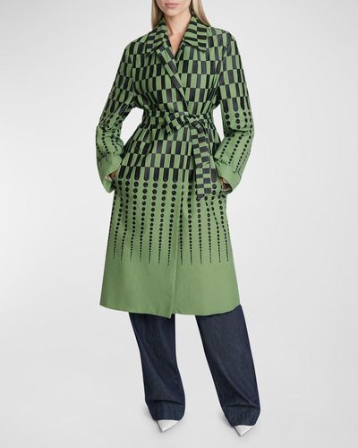 Dries Van Noten Roltas Checker Embroidered Belted Trench Coat - Green