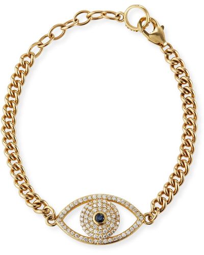 Sheryl Lowe 5Mm 14K Diamond Evil Eye Chain Bracelet - Metallic
