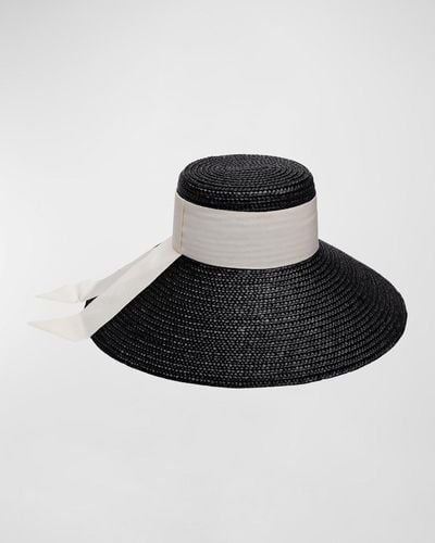 Eugenia Kim Mirabel Straw Large-Brim Hat With Scarf - Black