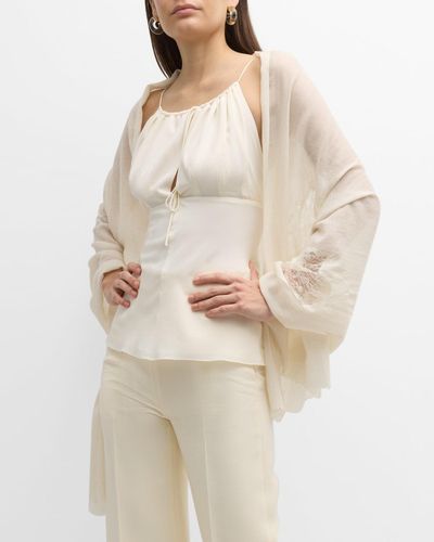 Bindya Accessories Sheer Lace Cashmere & Silk Evening Wrap - Natural