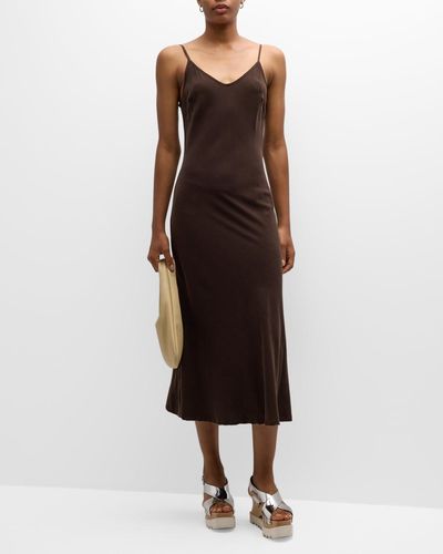 Anemos The Harlow Bias-Cut Stretch Cupro Slip Dress - Brown