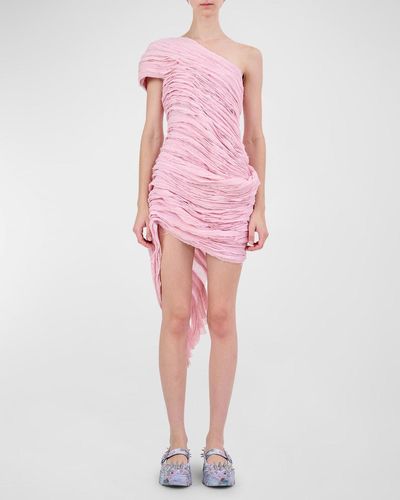 Collina Strada Whirl One-shoulder Layered Mini Dress - Pink