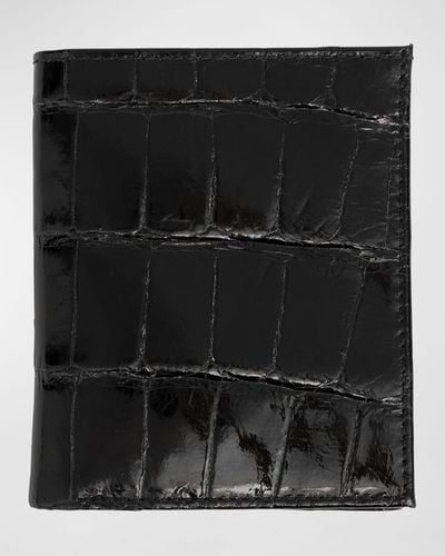 Abas Slim Alligator Bi-Fold Monogram Wallet - Black
