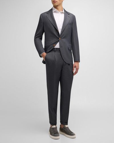 Brunello Cucinelli Wool And Linen Three-Button Suit - Black