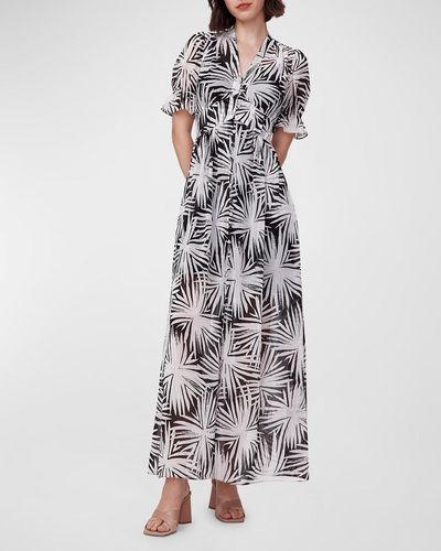 Diane von Furstenberg Erica Botanical-Print Puff-Sleeve Maxi Dress - White