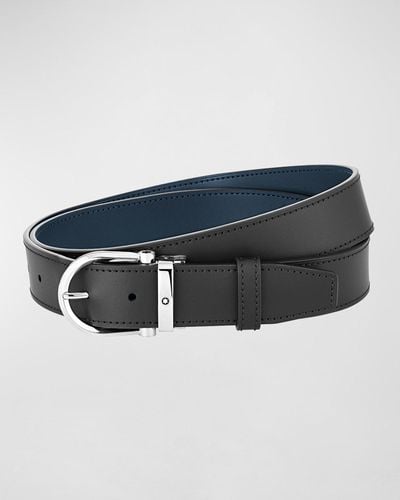 Montblanc Horseshoe Reversible Leather Belt - Blue