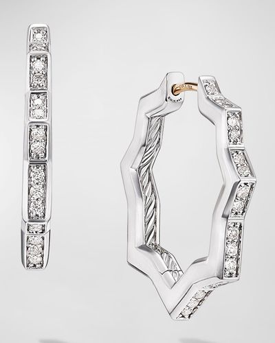 David Yurman Stax Hoop Earrings With Diamonds - White
