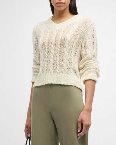Vince Textured Wool-Blend Cable-Knit V-Neck Sweater - Natural