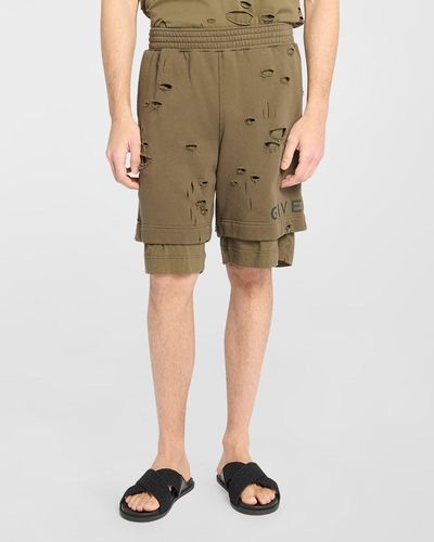 Givenchy Double-Layer Destroyed Sweat Shorts - Green