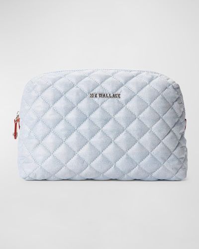 MZ Wallace Mica Denim Quilted Cosmetic Bag - Blue