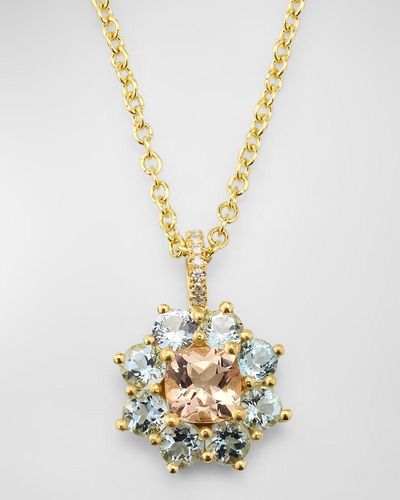 Jennifer Meyer Small Aquamarine And Morganite Flower Pendant Necklace - Metallic