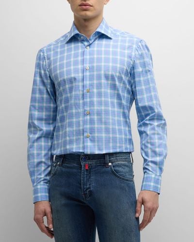 Kiton Cotton Plaid Sport Shirt - Blue