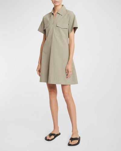 Proenza Schouler Carmine Short-Sleeve Crinkle Cotton Mini Dress - Natural