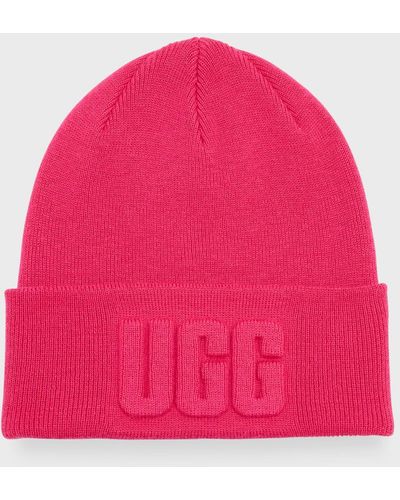 UGG 3D Graphic Logo Wool-Blend Beanie - Pink