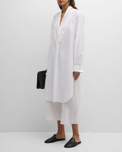 The Row Elinor Long-Sleeve Bib-Front Midi Shirtdress - White