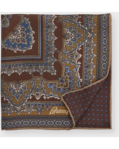 Brioni Double-Face Medallion And Circle Silk Pocket Square - Brown