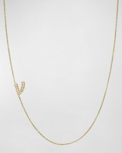 Zoe Lev 14K Diamond Mini Script Initial Pendant Necklace - White