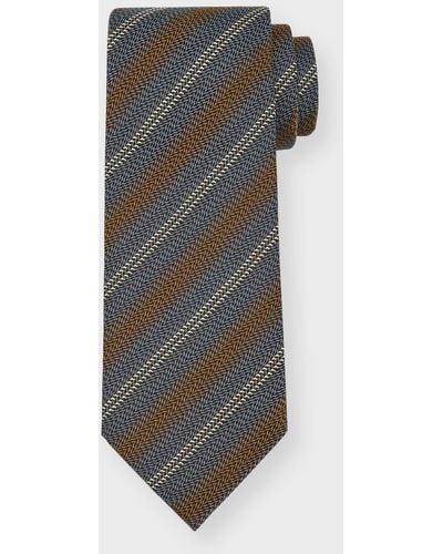 Brioni Textured Stripe Silk Tie - Gray