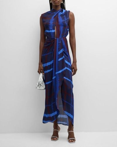 Johanna Ortiz Inspiring Vistas Check Draped Sleeveless Maxi Dress - Blue