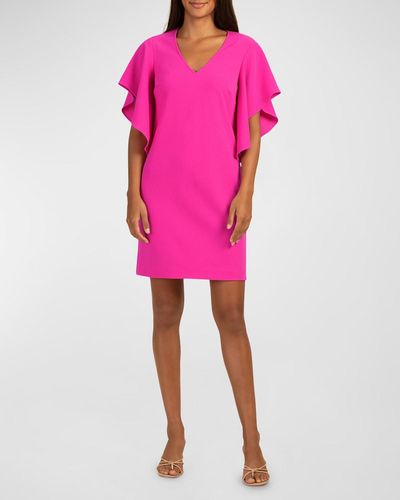 Trina Turk Moore Flutter-Sleeve Crepe Mini Dress - Pink