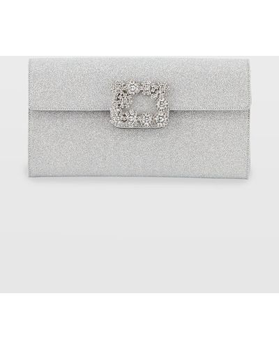 Roger Vivier Floral Crystal-Buckle Glitter Fabric Envelope Clutch Bag - Gray