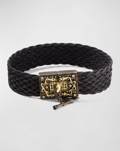 Armenta Woven Leather Bracelet W/ Diamonds & Sapphires - Black