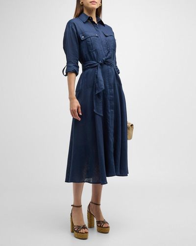 Veronica Beard Camille Long-Sleeve Linen Shirtdress - Blue