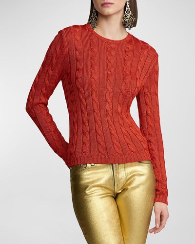 Ralph Lauren Collection Silk Cable-Knit Crewneck Sweater - Red